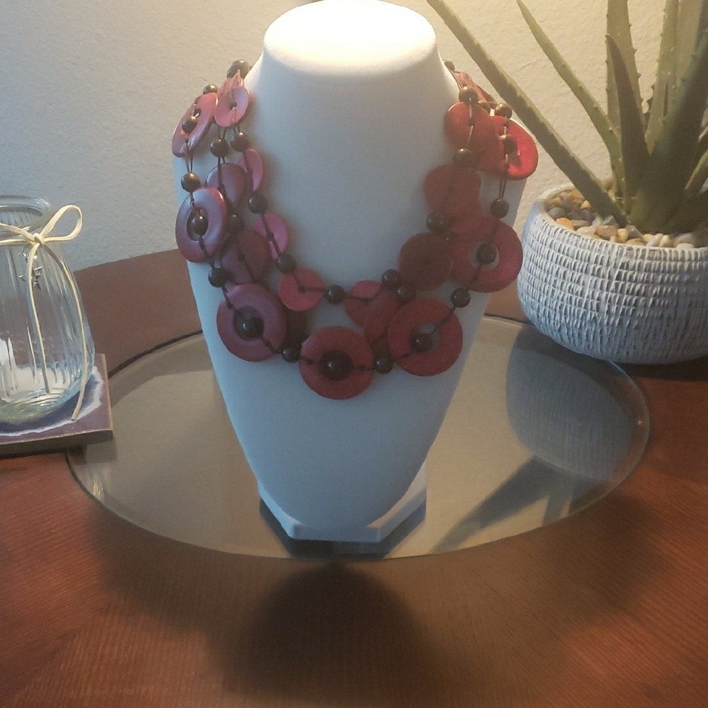 Chic Multi-Strand Red Disc Necklace - Picture 3 of 4